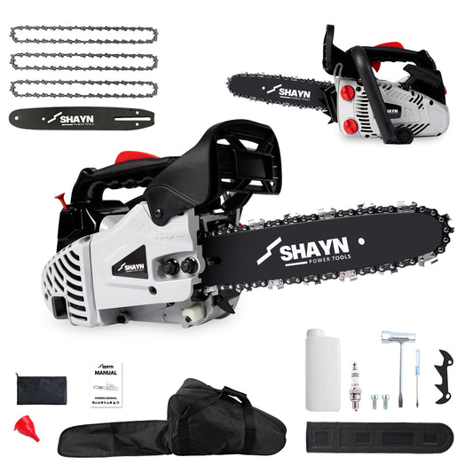 SHAYN 25.4cc Petrol Chainsaw 2-Stroke Top Handle Chain Saw with 10” Bar & Three Chains