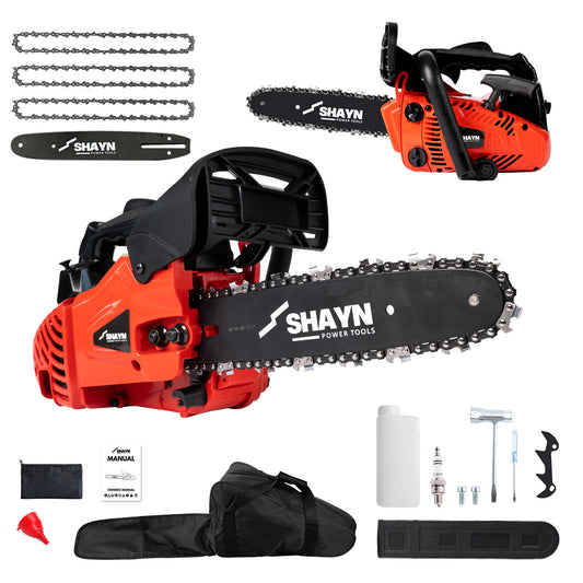 SHAYN 25.4cc Petrol Chainsaw 2-Stroke Top Handle Chain Saw with 10” Bar & Three Chains