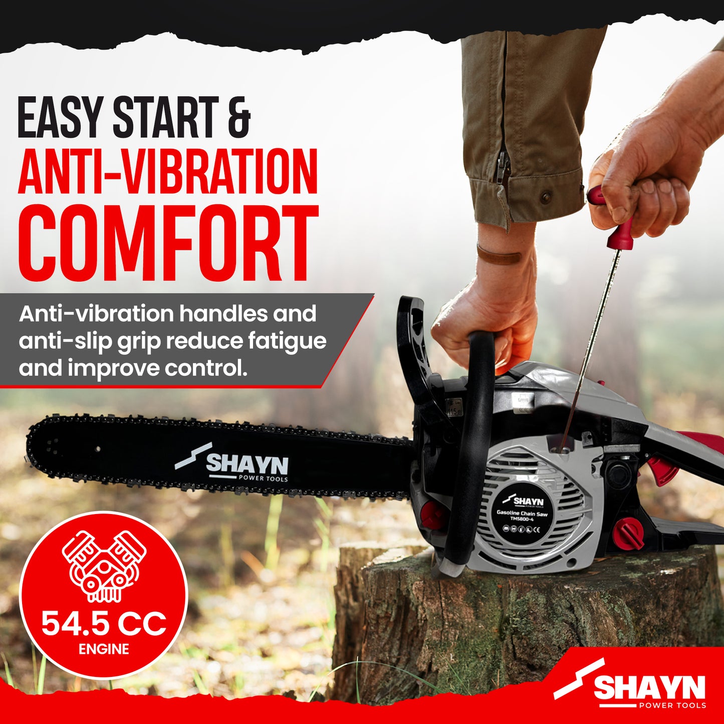 Petrol Chainsaw 58 cc 20" Bar & 3 Chains 2 Stroke Easy-Start 3.6HP Storage Bag