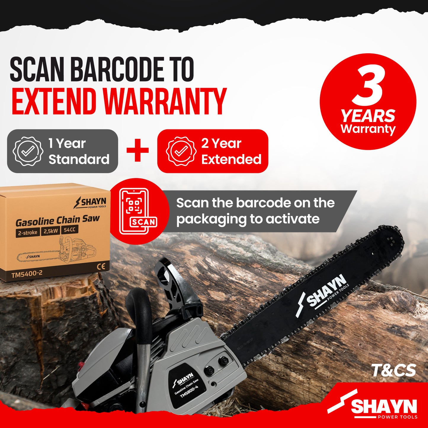 Petrol Chainsaw 54.5 cc 20" Bar & 3 Chains 2 Stroke Easy-Start 3.6HP Storage Bag