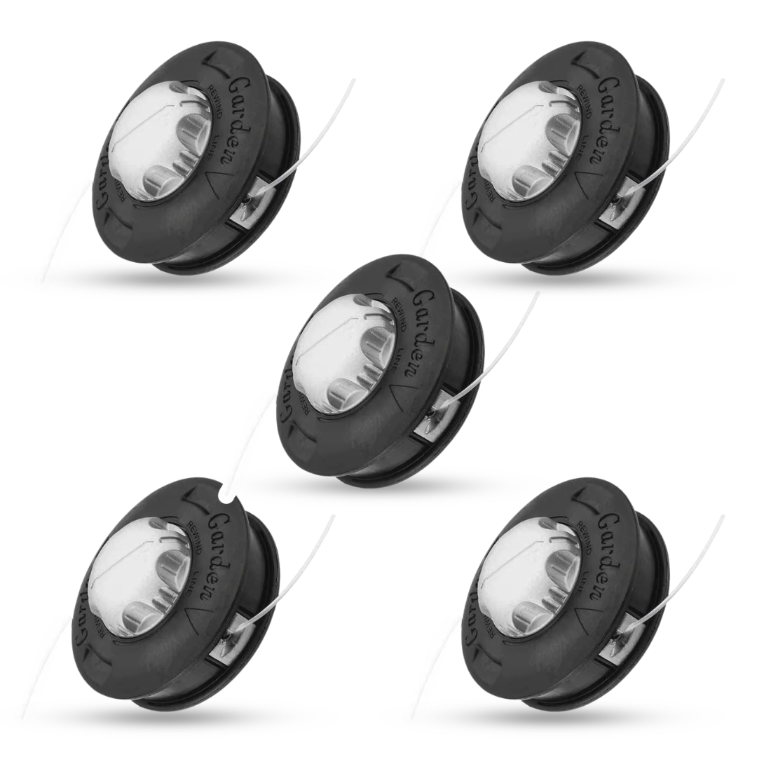 SHAYN Strimmer Heads Universal M10 x 1.25 Left Hand Thread Replacement - Heavy Duty 2 Line Bump Feed Petrol Strimmer Head with 15m, 2.4mm Line - Wire Trimming Head Spool + Extra Line