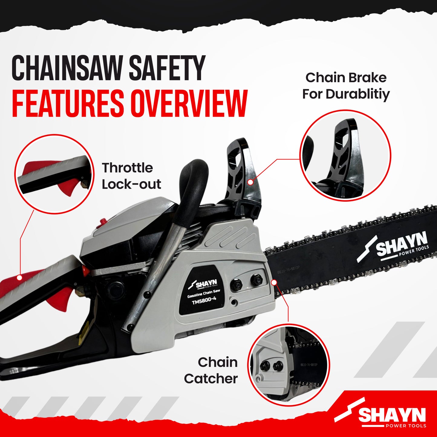 Petrol Chainsaw 58 cc 20" Bar & 3 Chains 2 Stroke Easy-Start 3.6HP Storage Bag