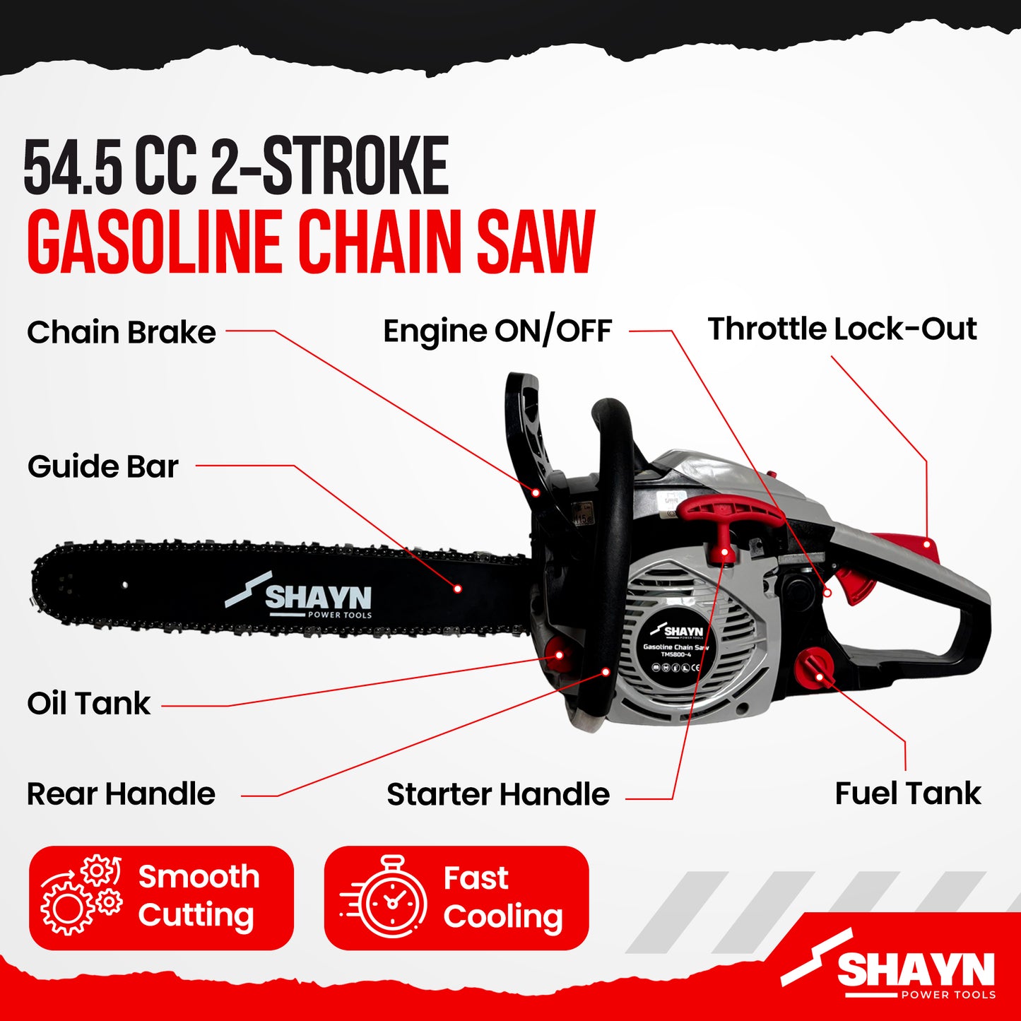 Petrol Chainsaw 58 cc 20" Bar & 3 Chains 2 Stroke Easy-Start 3.6HP Storage Bag