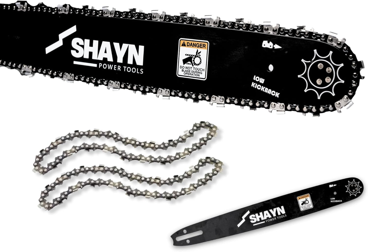 SHAYN 16 Inch (40cm) Chainsaw Chain x2 & Guide Bar x1, 66 DL, .325" 0.058" (1.5mm) Gauge, A041 Mount, Semi-Chisel Chainsaw Blade, Pre-Sharpened, Low Kickback, Fits 45-65cc Chainsaws