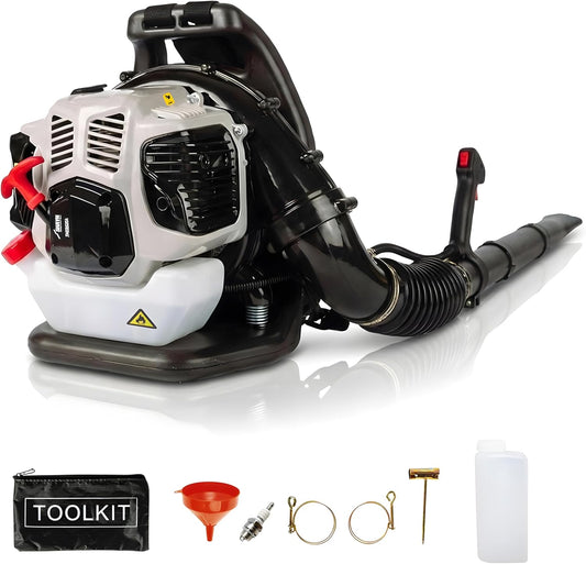 52cc Petrol Leaf Blower Backpack - Easy Start 170MPH- Powerful Leaf Blower Petrol, 890CFM, Anti-Vibration, Padded Harness, 2-Stroke Garden Blower for Wet Leaves, Paths, Lawns, 3-Years Warranty