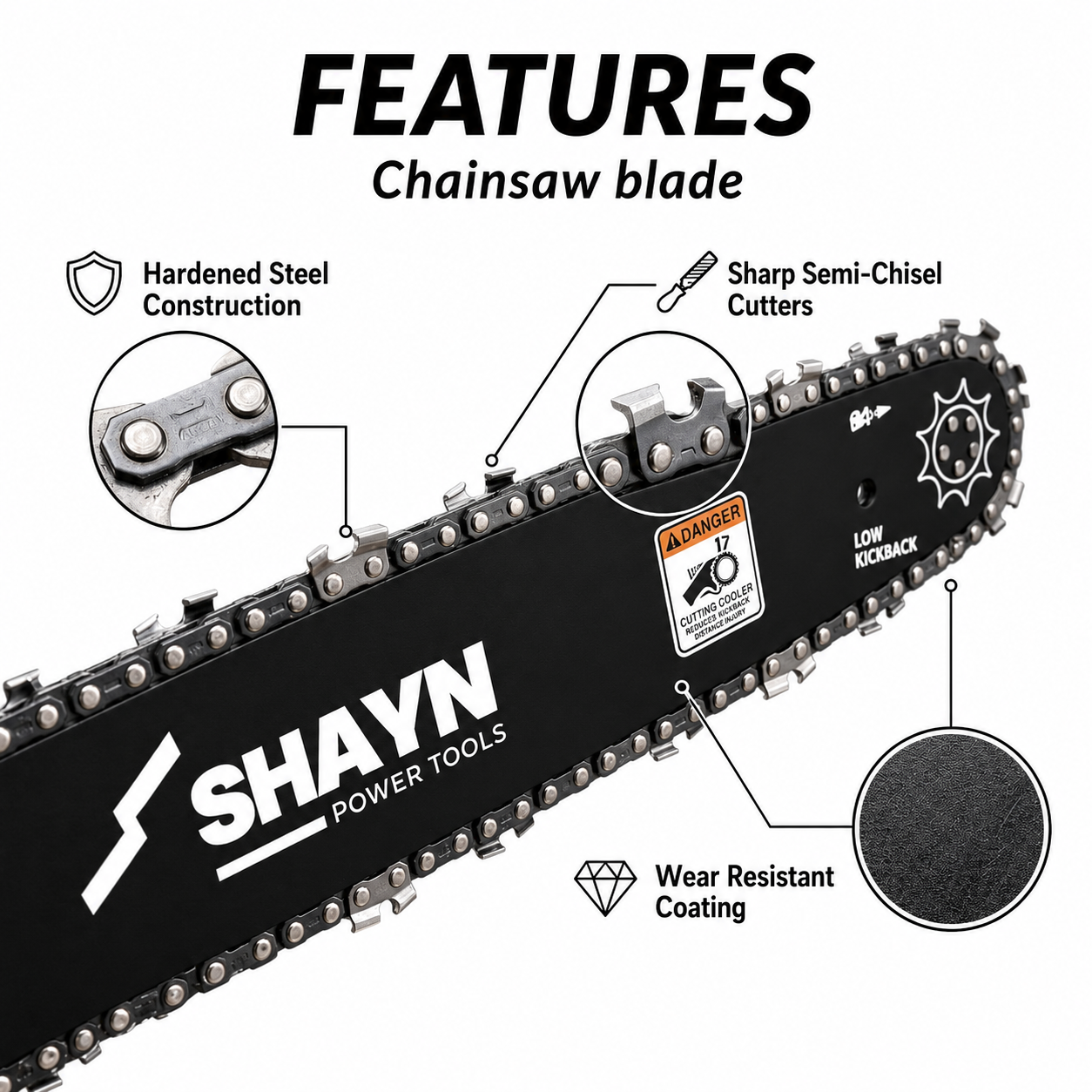 SHAYN 20" Chainsaw Chain x2 & Guide Bar x1 Set – A041 Mount