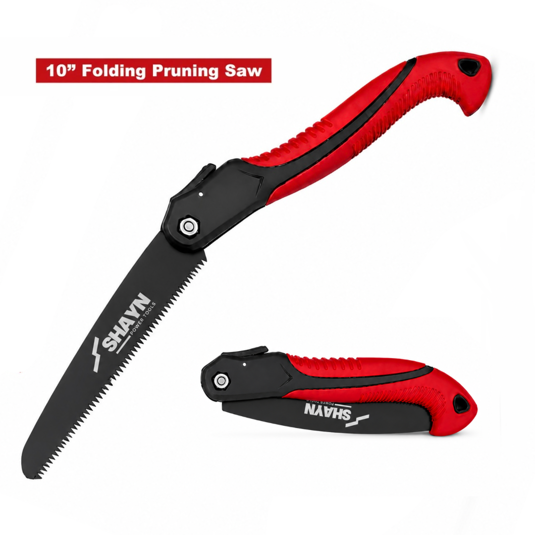 SHAYN 10” Folding Pruning Saw – Sharp Triple-Ground Blade, Locking Folding Hand Saw for Tree Branches, Gardening, Camping & Outdoor Use