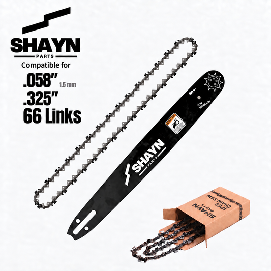 SHAYN Parts 16 inch chainsaw bar and chain kit, .325 pitch, .058 gauge, 66 drive links