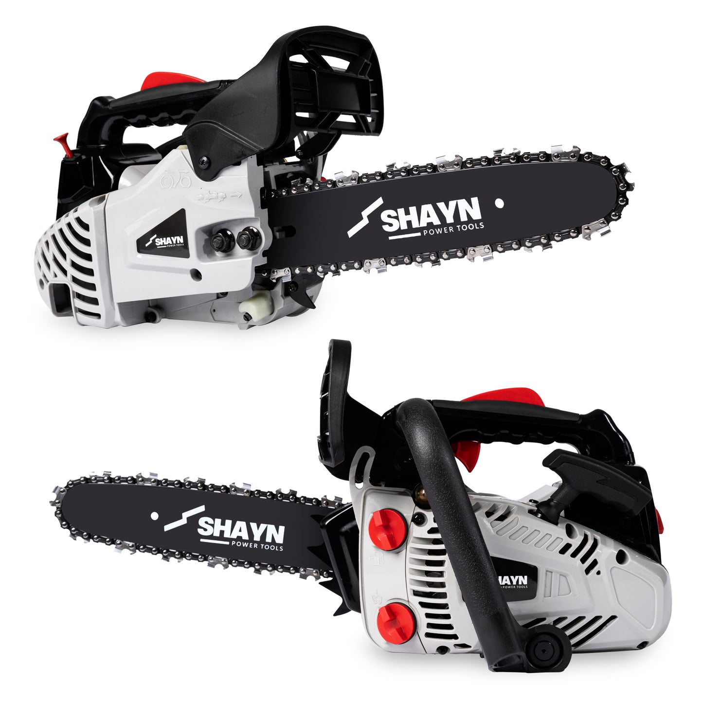SHAYN 26cc Petrol Chainsaw 2-Stroke Top Handle Chain Saw with 10” Bar & Three Chains