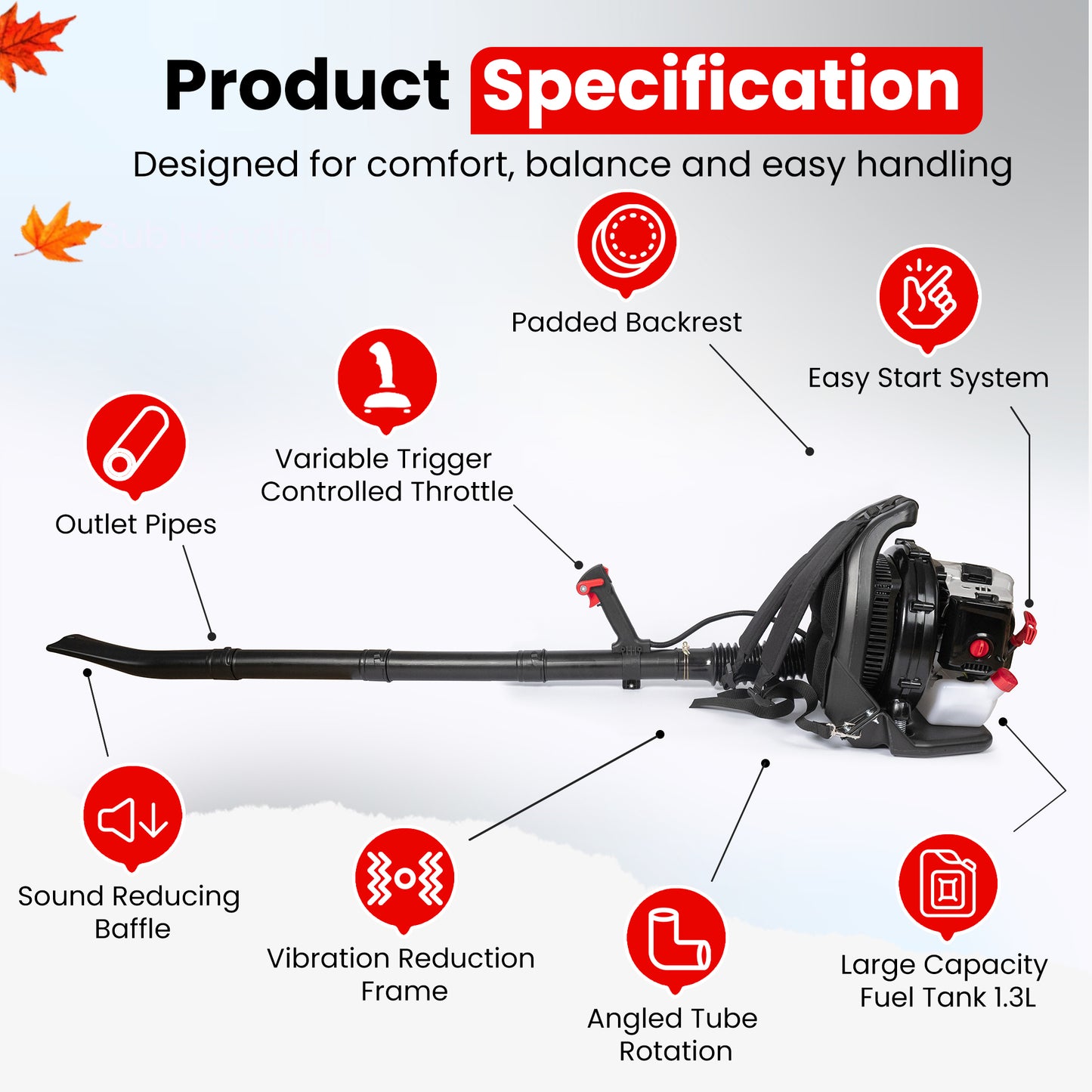 52cc Petrol Leaf Blower Backpack - Easy Start 170MPH- Powerful Leaf Blower Petrol, 890CFM, Anti-Vibration, Padded Harness, 2-Stroke Garden Blower for Wet Leaves, Paths, Lawns, 3-Years Warranty