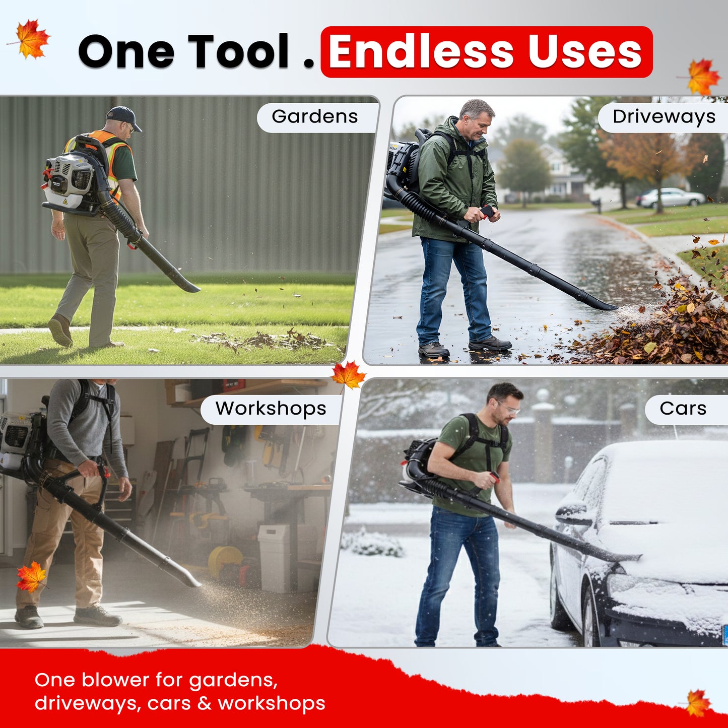 52cc Petrol Leaf Blower Backpack - Easy Start 170MPH- Powerful Leaf Blower Petrol, 890CFM, Anti-Vibration, Padded Harness, 2-Stroke Garden Blower for Wet Leaves, Paths, Lawns, 3-Years Warranty