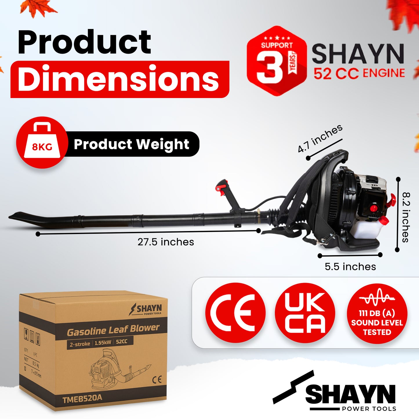 52cc Petrol Leaf Blower Backpack - Easy Start 170MPH- Powerful Leaf Blower Petrol, 890CFM, Anti-Vibration, Padded Harness, 2-Stroke Garden Blower for Wet Leaves, Paths, Lawns, 3-Years Warranty