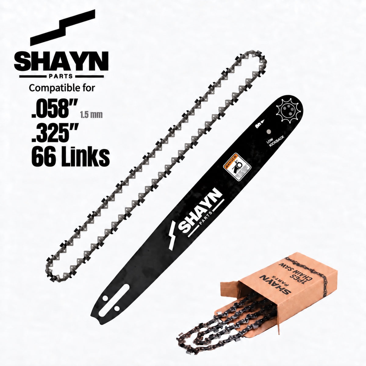 SHAYN Parts bar and chain kit .325 pitch .058 gauge 66 drive links